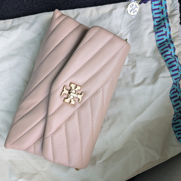 Tory Burch Handbags - Tory Burch Logo Quilted Leather Crossbody - Light Beige with Gold Hardware